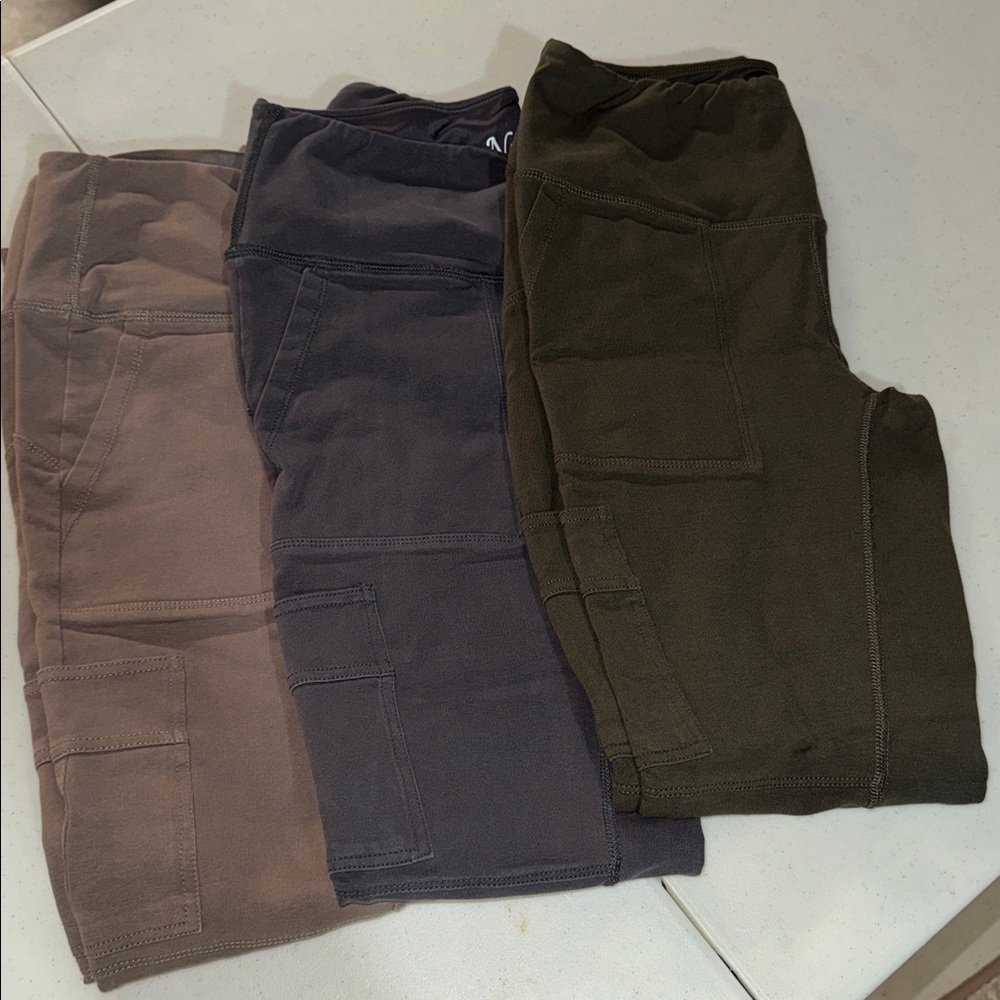 Natural Reflections Charcoal, Army Green & Tan Cargo Style Leggings